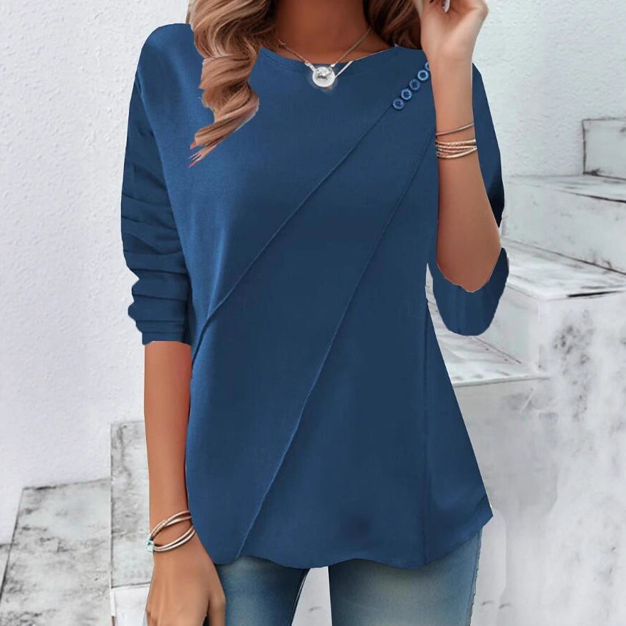 Damen modisches Oberteil mit asymmetrischem Saum und Knopfdetails EB