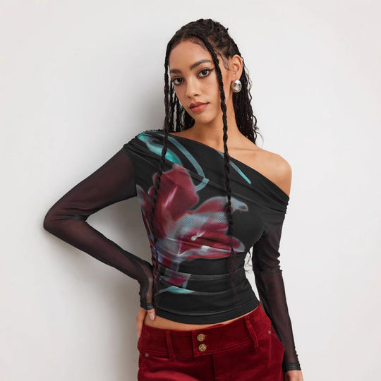 Damen Trendy Shirt mit transparenten Ärmeln EB