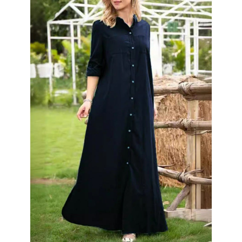 Damen Hemdblusenkleid mit verdecktem Knopfverschluss und seitlichen Taschen EB