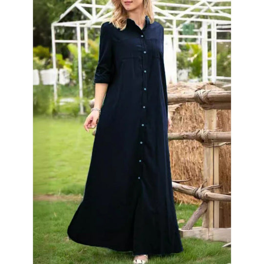 Damen Hemdblusenkleid mit verdecktem Knopfverschluss und seitlichen Taschen EB