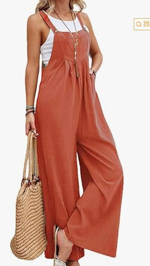 Damen Lässiger Jumpsuit mit praktischem Schnallenverschluss und weit geschnittenen Beinen EB