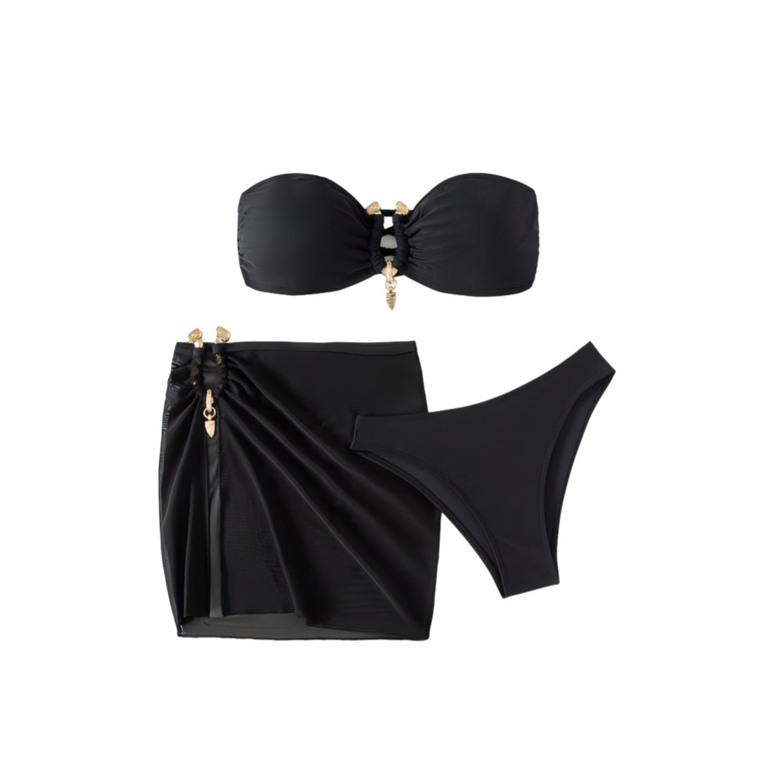 Damen Bandeau-Bikini Set mit eleganter Rock-Overlay EB