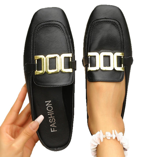 Damen elegante Mokassins mit goldene Schnallenakzent EB