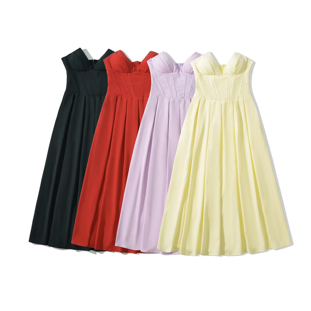 Damen Maxikleid mit elegantem Bustier-Ausschnitt und fließendem Rock EB
