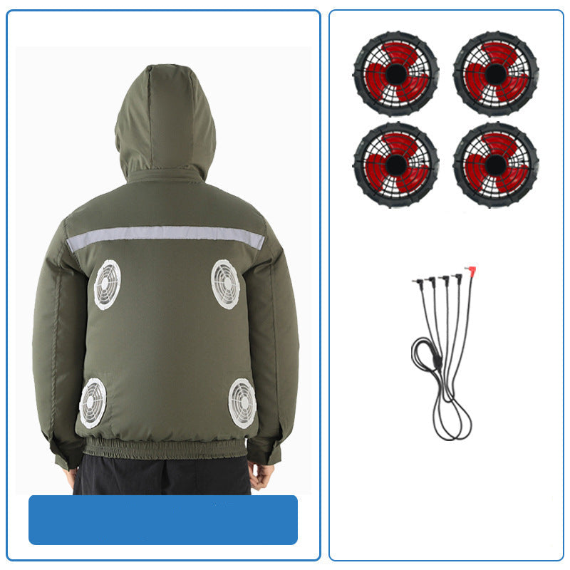 Unisex nan ventilated jacket for work and outdoor with integrated USB fans, battery compartment and hood EB