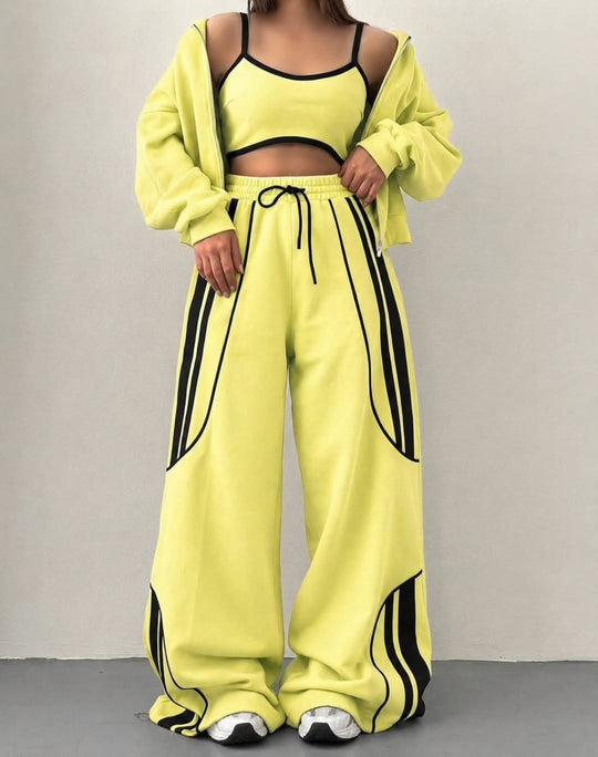 Damen Oversize Kapuzen-Sweatjacke mit Reißverschluss und weitem Trackpant-Set EB