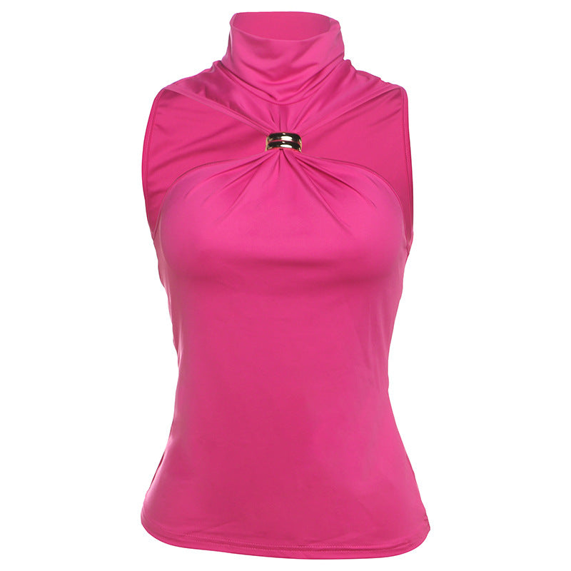 Damen elegantes Top mit hohem Kragen und schlichtem Design EB