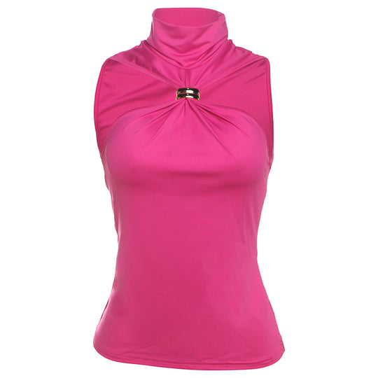 Damen elegantes Top mit hohem Kragen und schlichtem Design EB