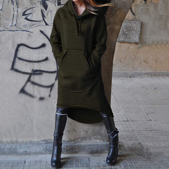 Damen nan Oversize Kapuzenkleid mit hohem Rückensaum, Kängurutasche und lässigem Streetstyle-Schnitt EB