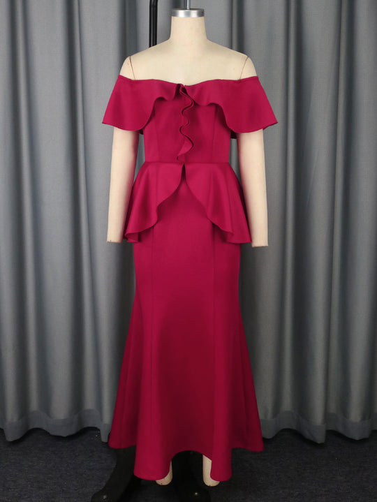 Damen Elegantes Abendkleid mit schulterfreien Rüschen EB