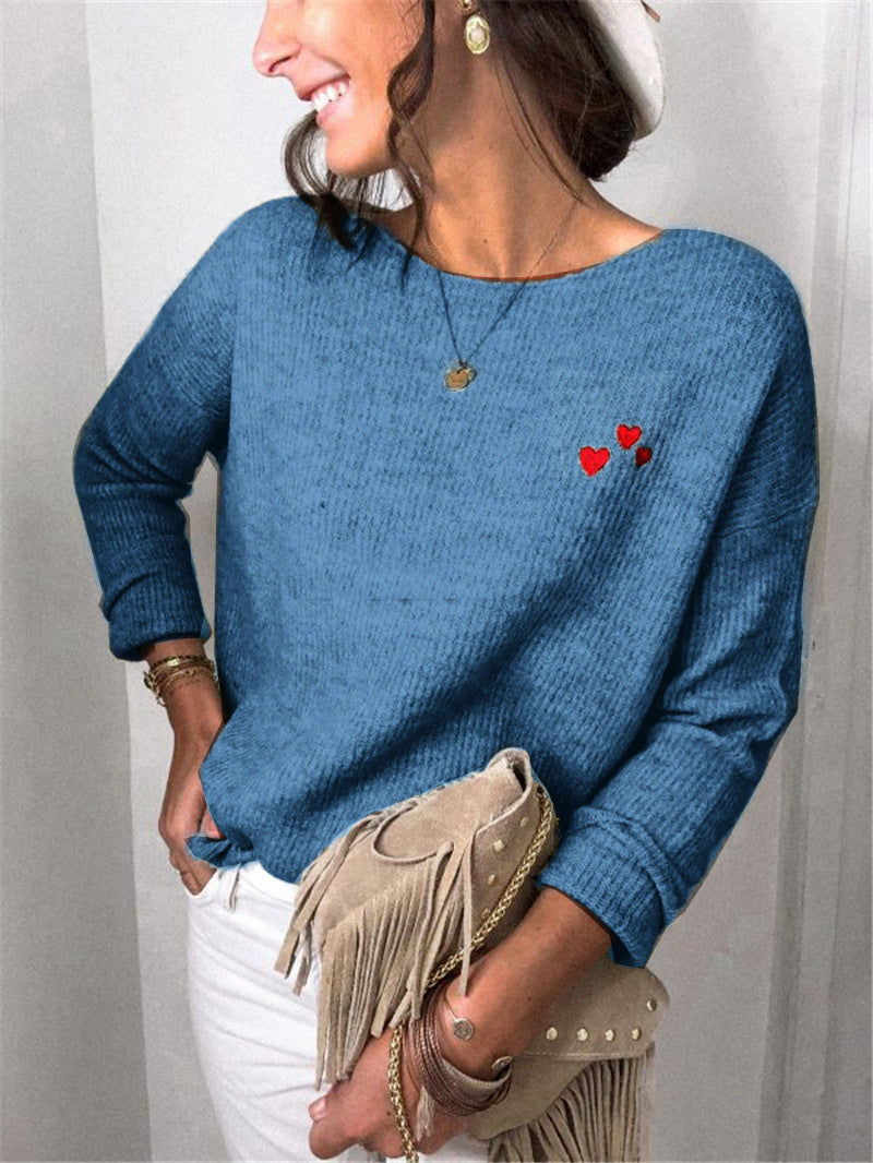 Damen Feinstrickpullover mit Herz-Stickerei und legerer Passform EB