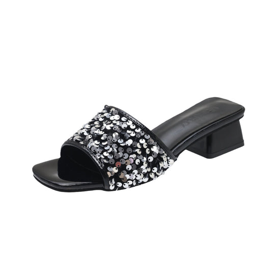Damen elegante Mules mit funkelnden Pailletten EB