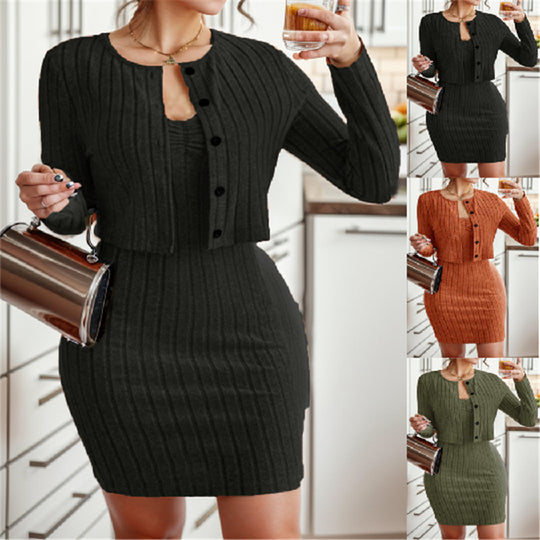 Damen cardigan und kleid im Rippstrickdesign EB