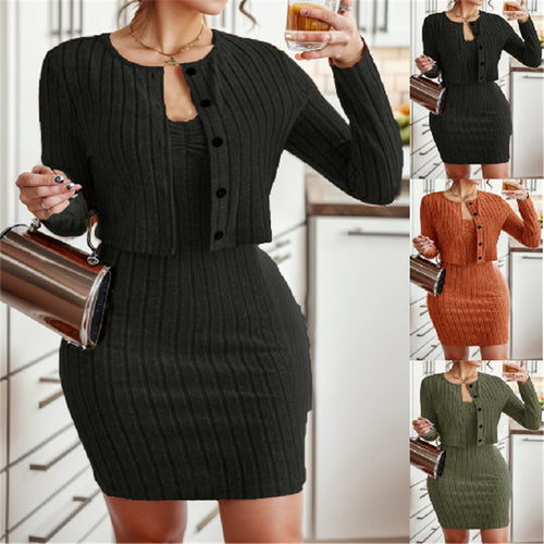 Damen cardigan und kleid im Rippstrickdesign EB