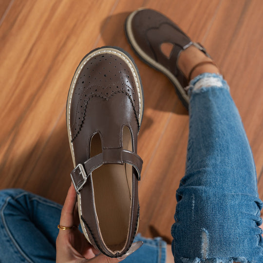 Damen Modische Schnürschuhe mit verstellbarem Riemen und robustem Profil EB