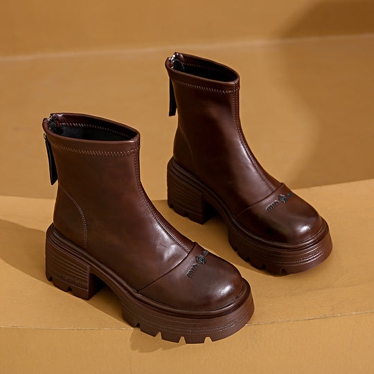 Damen Stiefeletten mit robustem Blockabsatz und modernem Reißverschluss EB