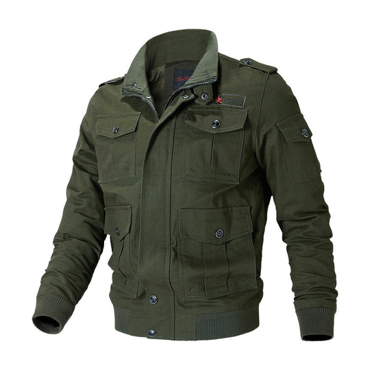 Herren nan militärische Fieldjacke mit Mehrfach-Taschen, Schulterklappen und Rippbündchen EB