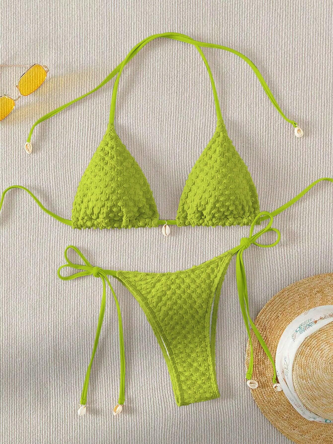 Damen Triangle-Bikini mit strukturiertem Material und zarten Bindebändern EB