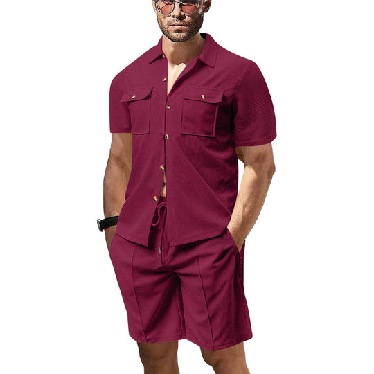 Herren modisches Kurzarmhemd- und Shorts-Set mit praktischen Taschen und atmungsaktiver Struktur EB