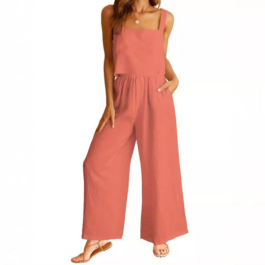 Damen Weit geschnittener Jumpsuit mit modischem Oberteil und praktischen Taschen EB