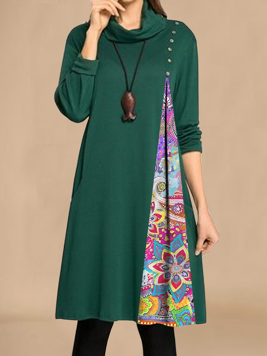 Damen Modisches Freizeitkleid mit asymmetrischem Saum und dekorativen Knöpfen EB