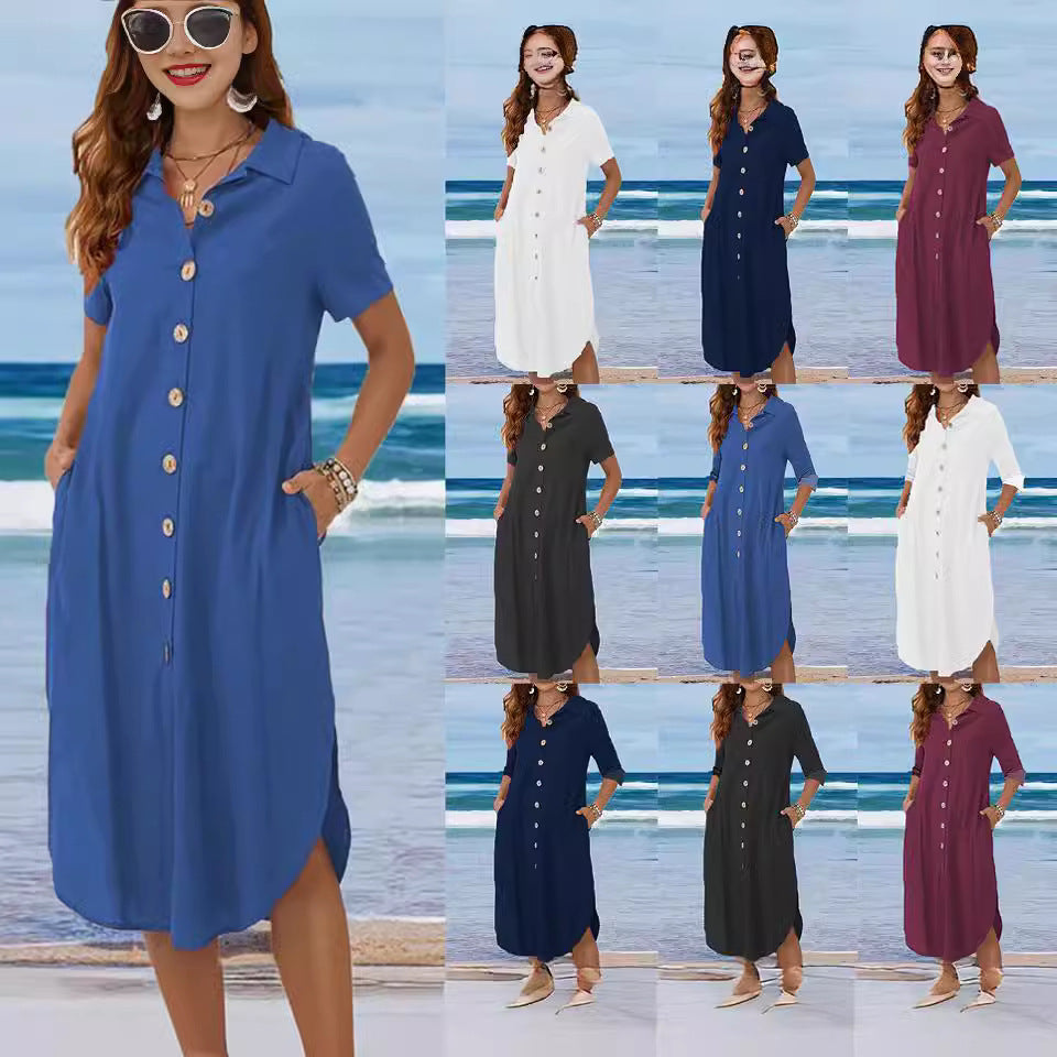 Damen Hemdkleid mit Knopfleiste und Seitenschlitzen EB
