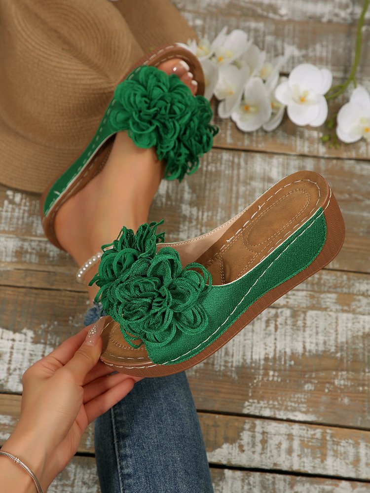 Damen Pantoletten mit floralen Applikationen und rutschfester Sohle EB