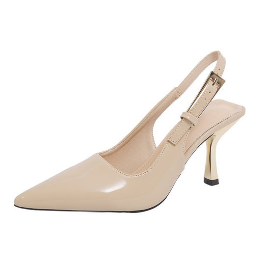 Damen elegante Slingback-Pumps mit spitzem Zehenbereich und glanzvollem Blockabsatz EB