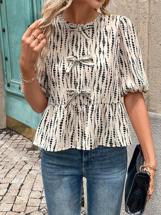 Damen Peplum-Bluse mit dekorativen Schleifen EB