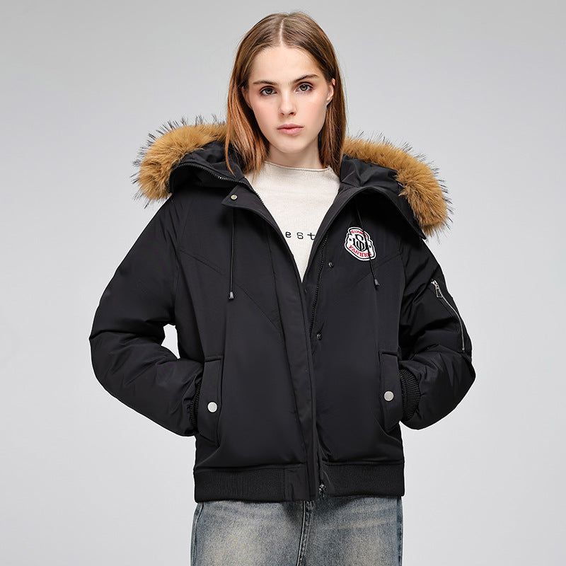 Damen Sportliche Pufferjacke mit abnehmbarem Kunstfellkragen und praktischen Taschen EB