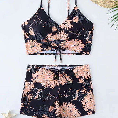 Damen Bikini mit floralem Rüschendesign und verstellbaren Trägern EB