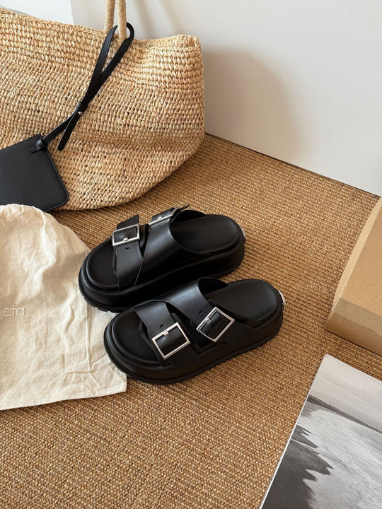 Damen Komfortable Sandalen mit elegantem Riemen und modischen Schnallen EB