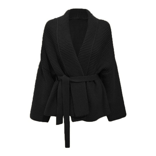 Damen Grobstrickjacke mit modernem Wickeldesign und breitem Kragen EB