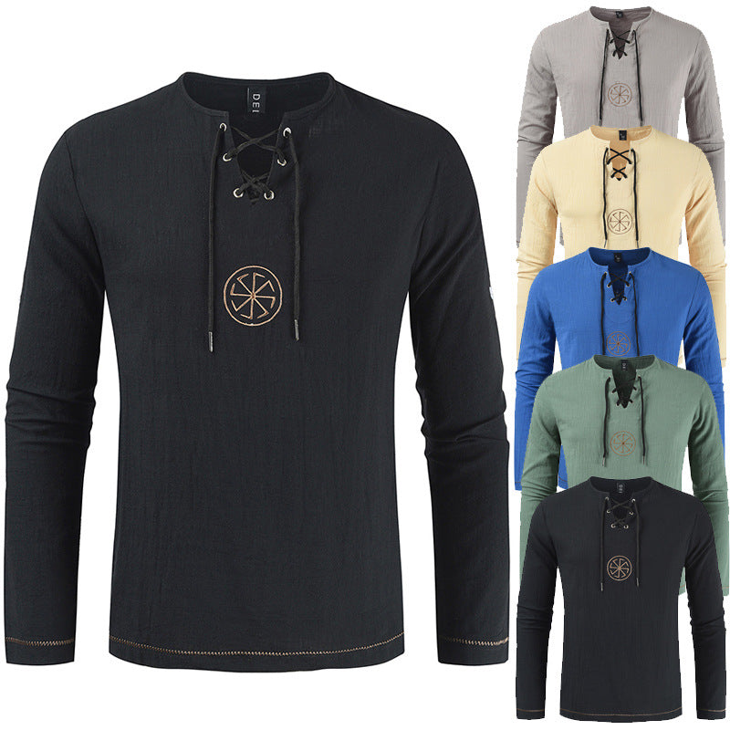 Herren lässiges Langarmshirt mit romantischem Schnürdesign EB