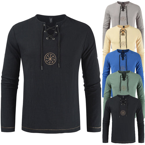 Herren lässiges Langarmshirt mit romantischem Schnürdesign EB