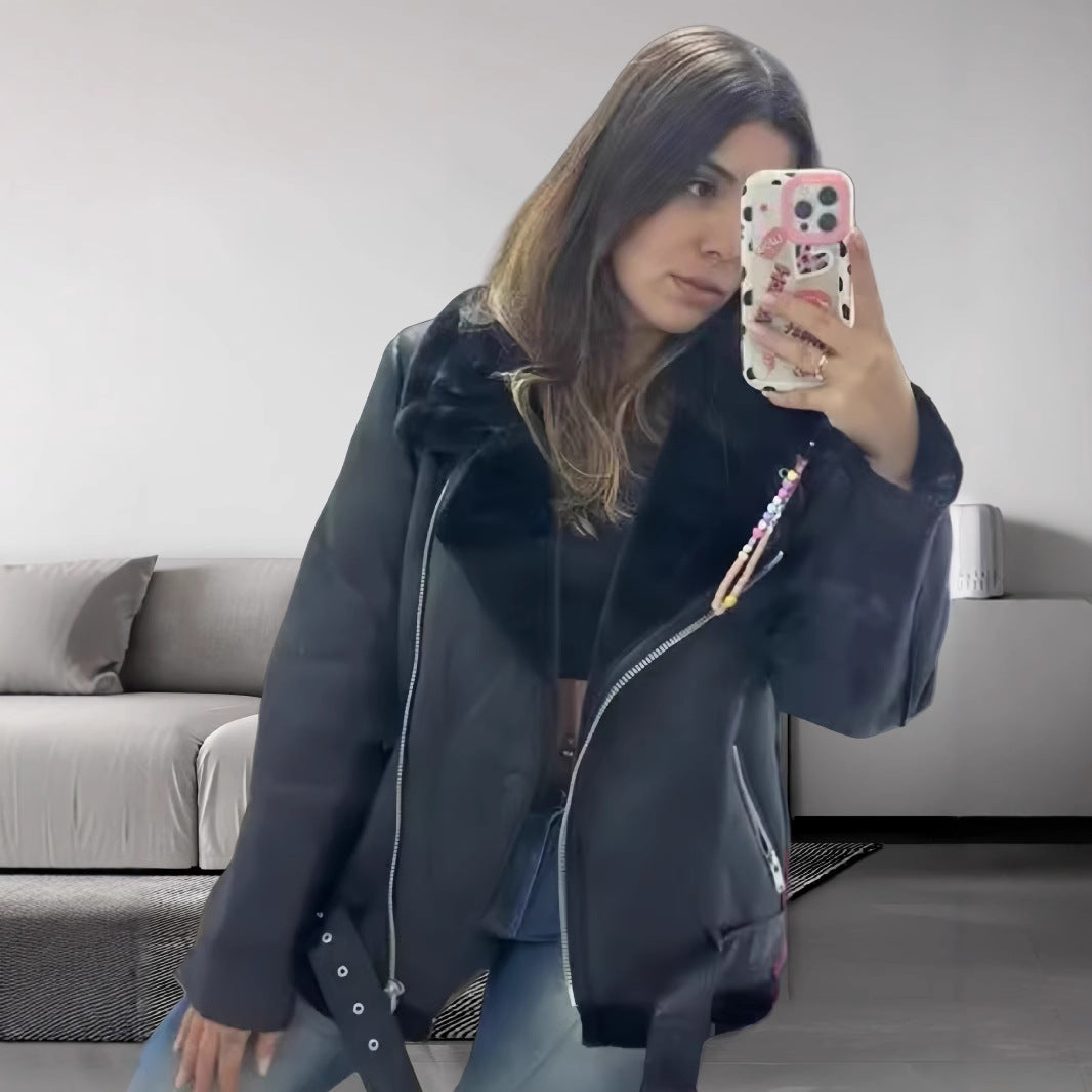 Damen trendige und funktionale Oversize-Jacke mit abnehmbarer Kapuze EB