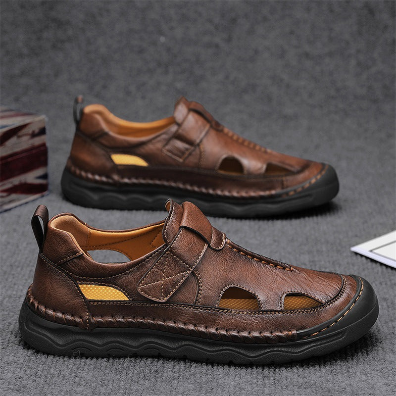 Herren Leder-Sandalen mit verstellbarem Klettverschluss und atmungsaktivem Design EB