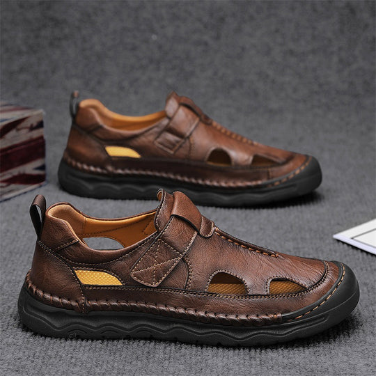 Herren Leder-Sandalen mit verstellbarem Klettverschluss und atmungsaktivem Design EB