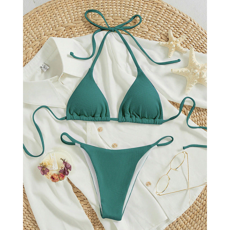 Damen Triangel-Bikini-Set mit verstellbaren Schnüren und feinem Strukturmuster EB
