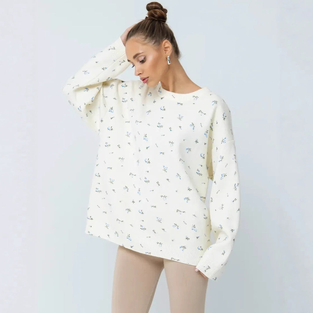Damen Oversized Strickpullover mit floralen Akzenten und weitem Schnitt EB