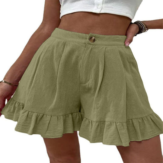 Damen Volant-Shorts mit elastischem Bund und seitlichen Taschen EB