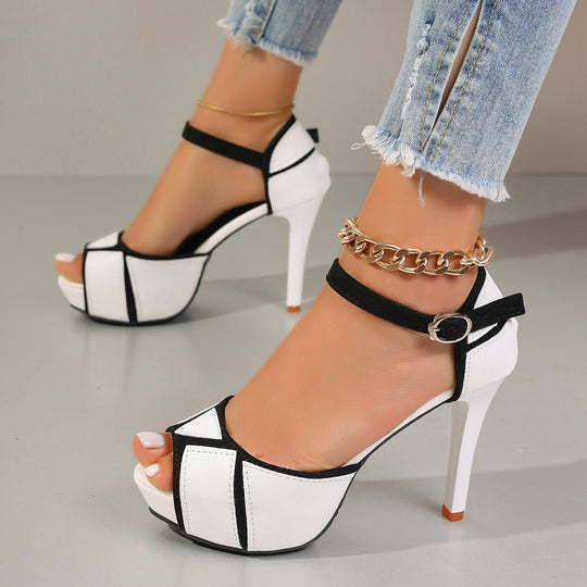 Damen Peeptoe Sandalen mit glamourösem Glitzer-Design und elegantem Blockabsatz EB