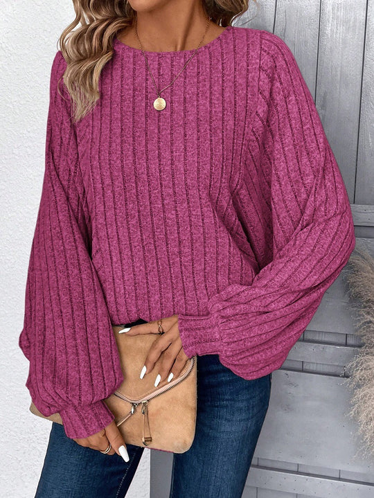Damen Pullover mit eleganten Ballonärmel und Rippenstruktur EB