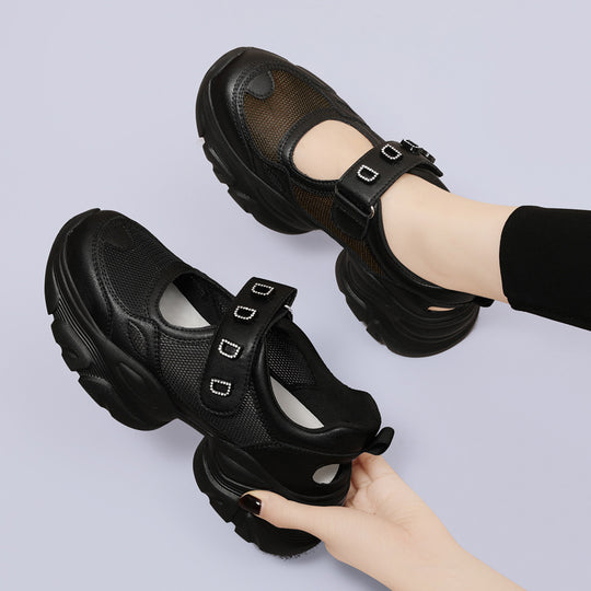Damen Sportliche Komfort-Sneaker mit verstellbarem Riemen und dämpfender Sohle EB