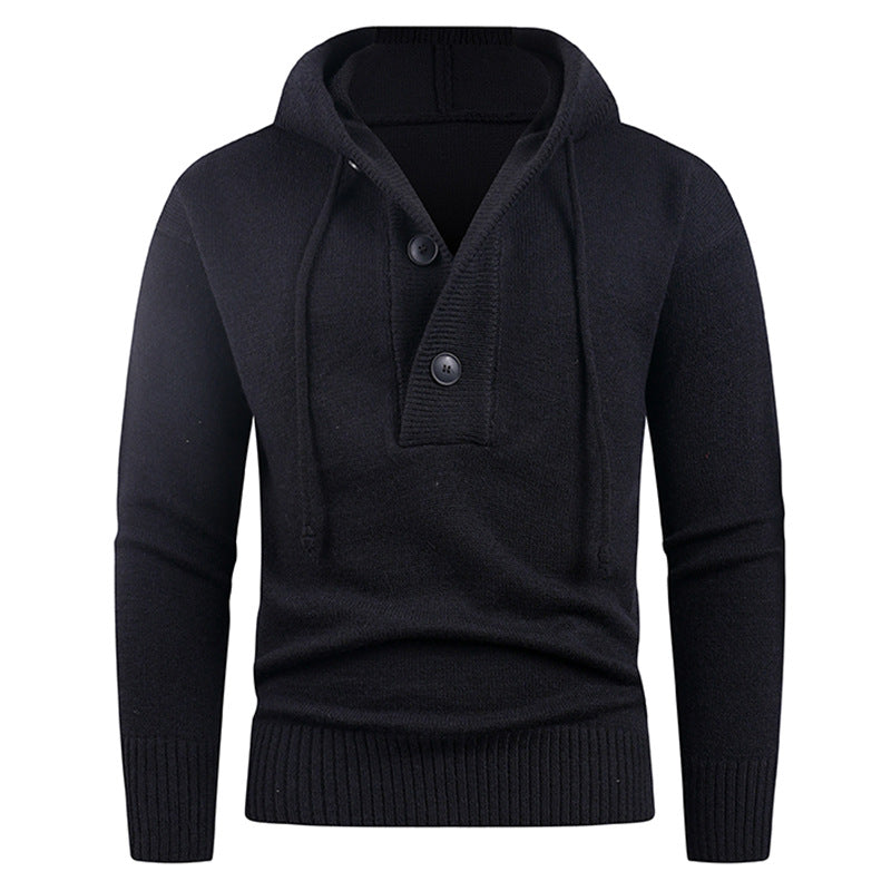 Herren modischer Pullover mit hohem Kragen und funktionalen Knöpfen EB