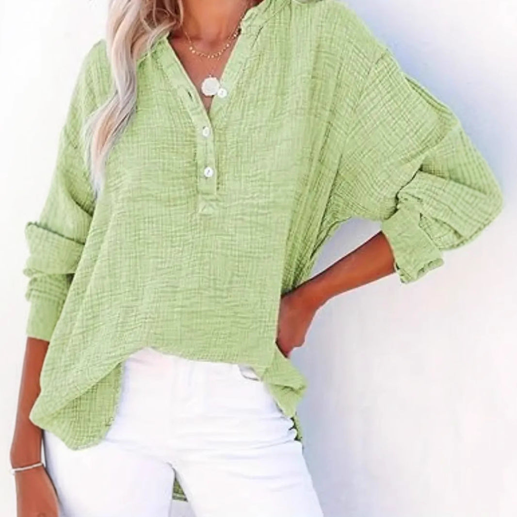 Damen lässige Baumwollbluse mit Knopfleiste EB