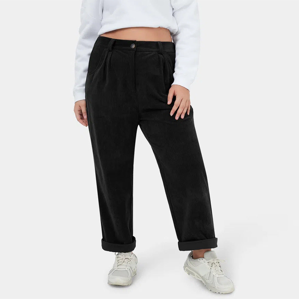 Damen Cordhosen mit weitem Bein und Bundfalten EB