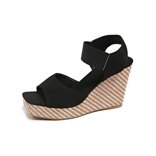 Damen Wedge-Sandalen mit elastischem Riemen und trendiger Struktur EB