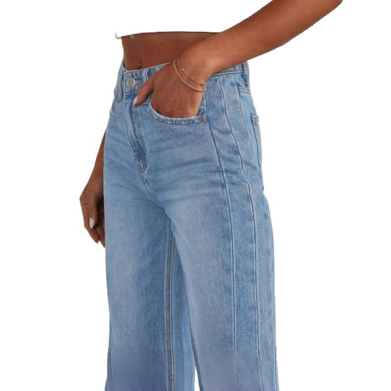 Damen Weite Denim-Hose mit rohem Saum und praktischen Taschen EB