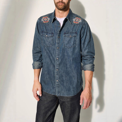 Herren Jeanshemden mit attraktivem Stickdesign EB